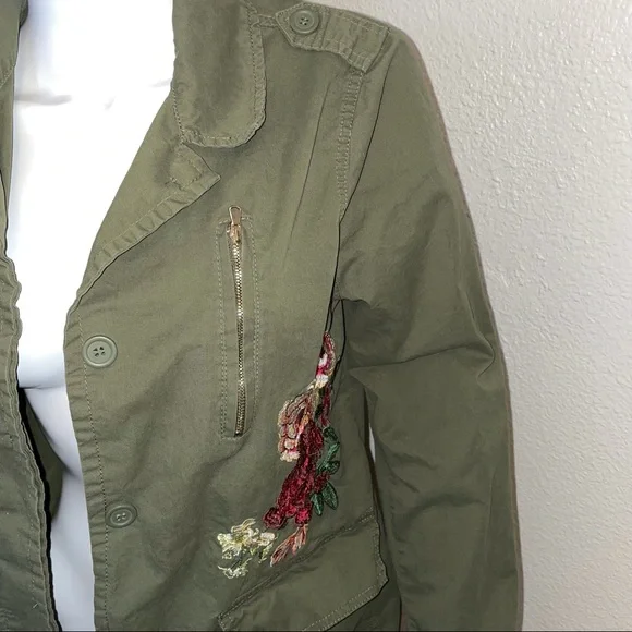 Military Green Embroidered Rose Jacket Cargo Utility Ashley by 26 International - Picture 5 of 10